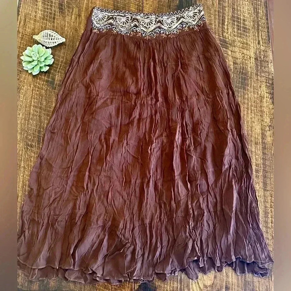 Temptations | Chocolate Brown Midi/Maxi Skirt w/Embroidered & Sequined Waistband - Picture 1 of 8